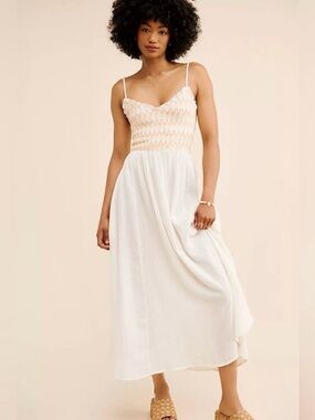 Free People Sweet Nothings Midi Dress $168 NWT Marshmallow Boho Stitch NWT NEW
